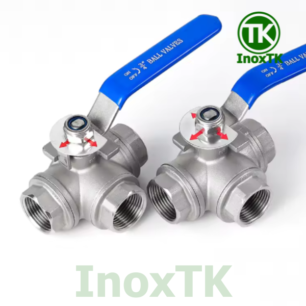 Van bi 3 ngã nối ren tay gạt inox 304