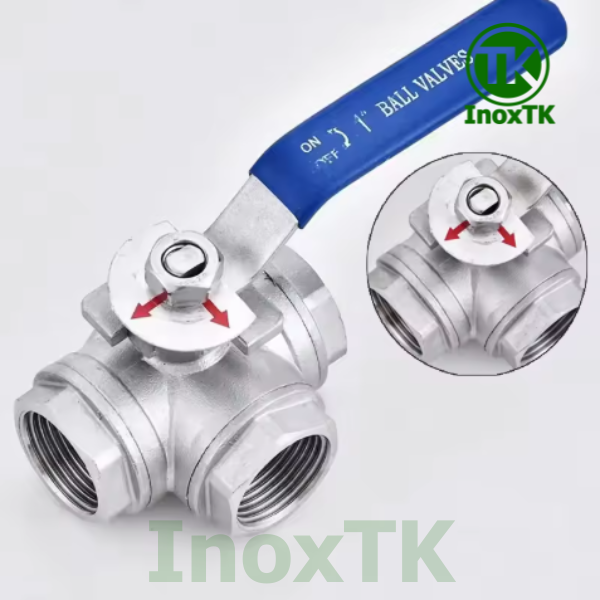 Cấu tạo của van bi 3 ngả nối ren tay gạt